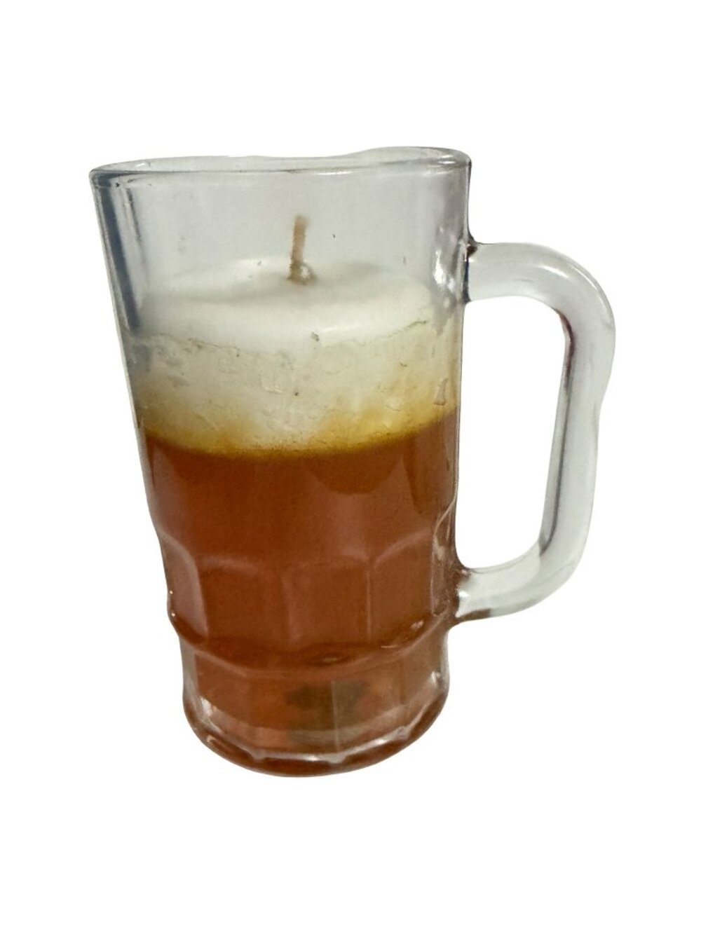 Vintage 1970s Beer Mug Novelty Candle Amber White Foam Unburned 5 Inch